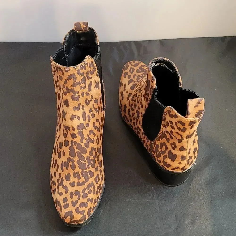 BRAND NEW NEW DAY FAUX SUEDE LEOPARD PRINT ANKLE BOOTS
